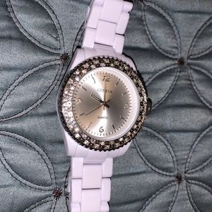 Geneva White Rhinestone Quartz Watch